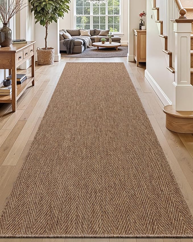 DEXI Hallway Runner Rug 3.3x10, Woven Braided Farmhouse Runner Carpet Indoor, Absorbent Thin Long Entryway Runners for Kitchen, Laundry Room, Patio Entrance, Brown by DEXI