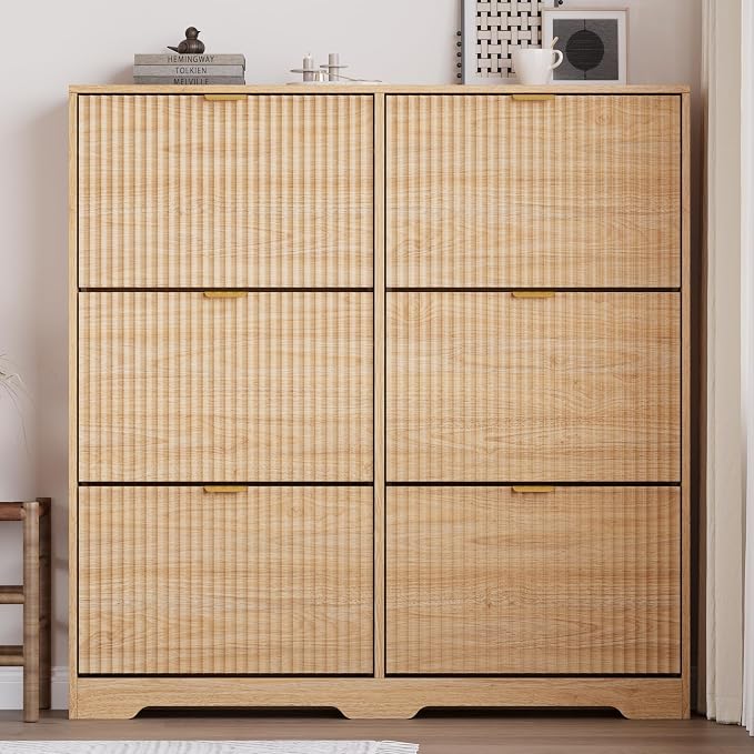 BORNOON Large Shoe Cabinet for Entryway, Tall Narrow Shoe Storage Cabinet with 6 Flip Drawers and Adjustable Shelves, Shoe Rack Cabinet Organizer for Hallway, Foyer, Small Apartment - Image 6