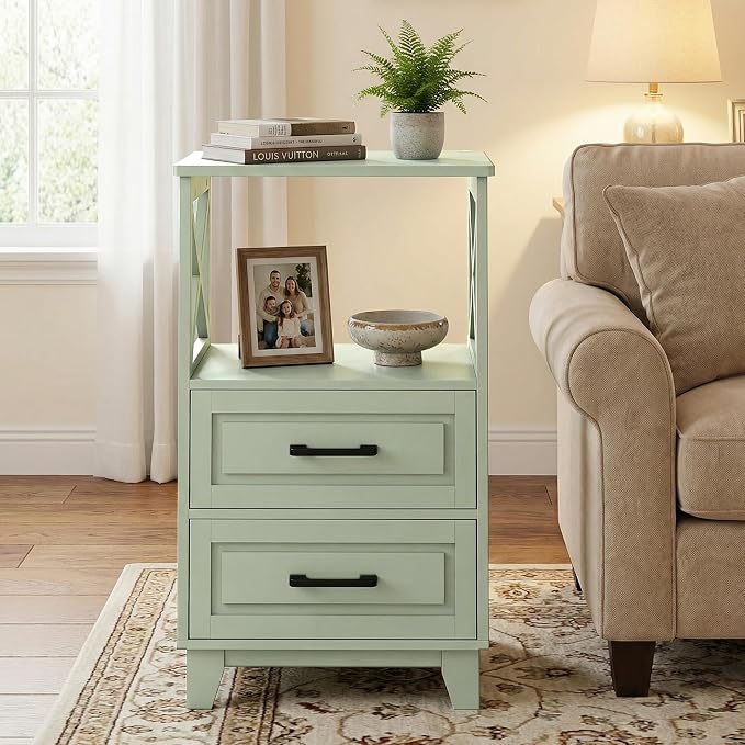 RoyalCraft 30" Tall Nightstand, Modern Painted Bedside Table with 2 Drawers and Open Shelf, Wood Side Table for Bedroom, Home Office, Green-Open Shelf Above, Set of 1 - Image 6