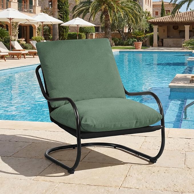 Peace nest Modern Accent Chair,Comfy Living Room Suspended Chair with Mental Frame,Bedroom Armchair with Soft Upholstered Cushion for Balcony Lounge Reading Meeting Room,Green