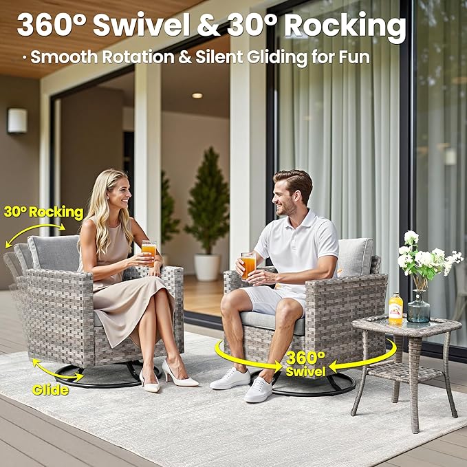 ovios 15 Pieces Patio Furniture Set, Outdoor Wicker Sectional Sofa with Swivel Chairs Coffee Table, Modern Modular Deep Seat Rattan Couch Conversation Sets, Dark Grey