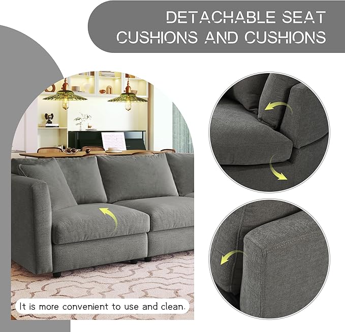 ERYE L-Shaped Right Facing Sectional Sofa Oversized Chenille Upholstered Corner Couch W/Curved Chaise Seat and 3 Toss Pillows, Modern L-Shaped Sofa Couches for Living Room