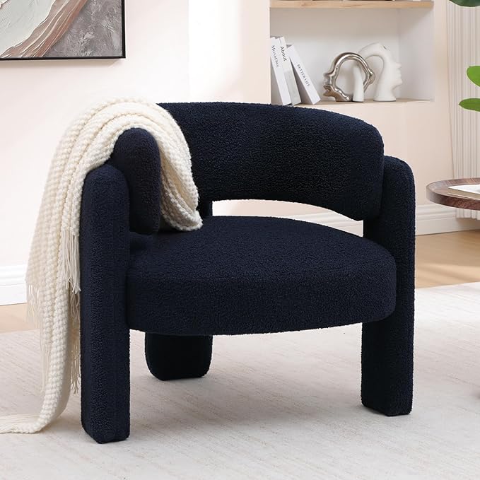 Accent Chair for Living Room, Modern Sherpa Barrel Chair, Upholstered Living Room Chairs with 3 Legs, Comfy Armchair Reading Side Chair for Bedroom, Office, Apartment, Blue