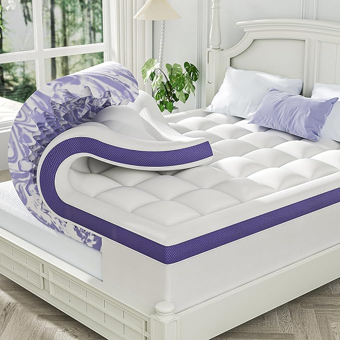 ChiXpace Dual Layer 4 Inch Memory Foam Mattress Topper Twin XL - 2 Inch Gel Memory Foam and 2 Inch Pillow Top Mattress Pad, 7-Zone Egg Crate Twin XL Size Mattress Topper (White)
