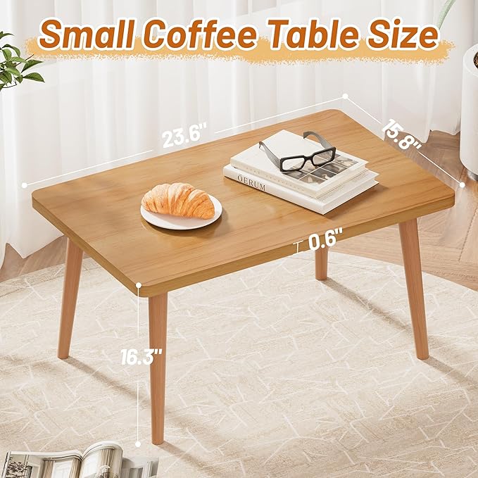 Coffee Table Low Table with Solid Wood Legs, Small Oval Coffee Table Side Table, Floor Table Desk for Sitting on The Floor, Storage and Living Room Furniture for Office Apartment Home, Natural