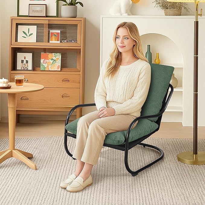 Peace nest Modern Accent Chair,Comfy Living Room Suspended Chair with Mental Frame,Bedroom Armchair with Soft Upholstered Cushion for Balcony Lounge Reading Meeting Room,Green