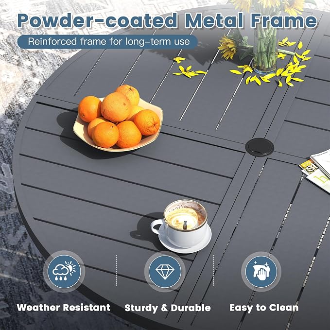 DIFY Patio Dining Set for 6, 7 Piece Outdoor Table and Chairs Set, 47.2" Round Metal Patio Dining Table and 6 Textilene Stackable Patio Chairs, for Backyard Garden Poolside, Grey - Image 3