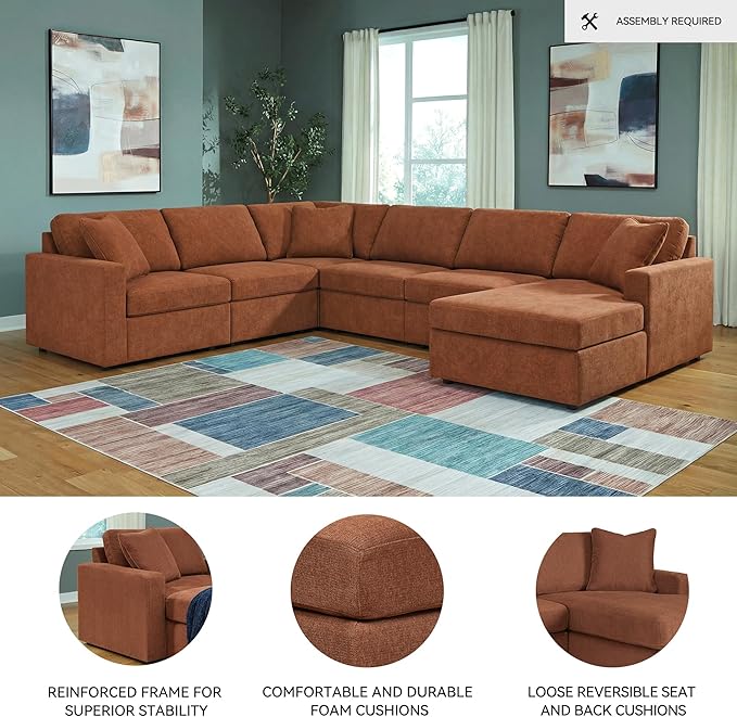 Signature Design by Ashley Casual Modmax Stain Resistant U-Shape Left-Arm Facing 6-Piece Sectional with Chaise and Reversible Cushion, Orange