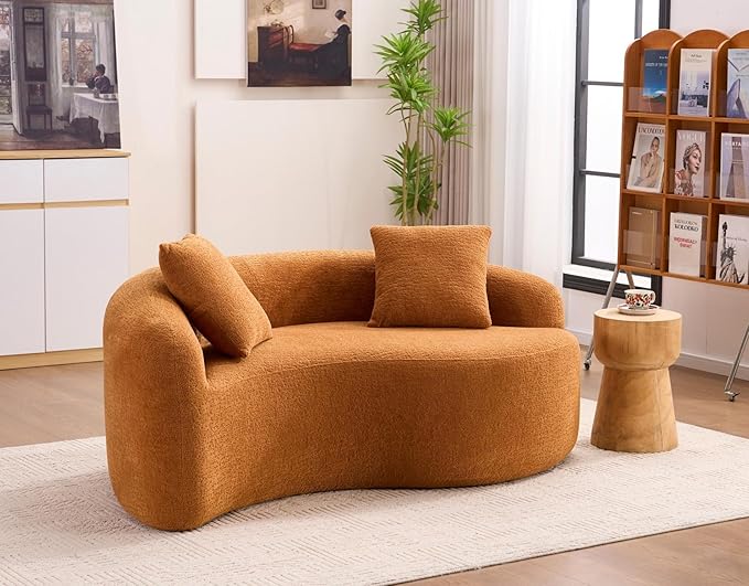 KEIKI S-Curved Loveseat Chenille Couches with 2 Pillows, Upholstered Luxury Plush Cloud Sectional Sofa for Living Room Apartment, Full Sponge Compression