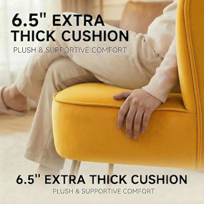 DUOMAY Modern Accent Chair Set of 2 Velvet Slipper Chair with Gold Legs Wingback Side Chair for Living Room Bedroom Entryway Small Corner Chair for Space Saving, Yellow