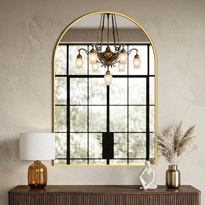 AMOISE Arched Bathroom Mirrors 2 Pack, 36" x 24" Gold Metal Frame Vanity Wall Mirror, Shatterproof Accent Mirror for Bedroom, Entryway and Living Room - Image 7