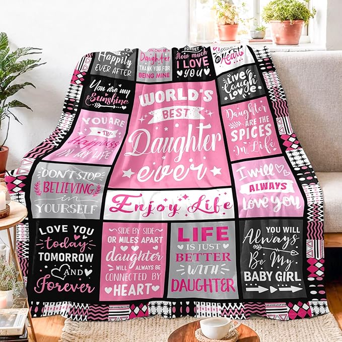 Daughter Mothers Day Birthday Gifts from Mom Dad - World's Best Daughter Ever Gifts - Teen Girl Gifts Trendy Stuff - Graduation Presents for Daughters Adult - Daughters Life Blanket 50"x60"