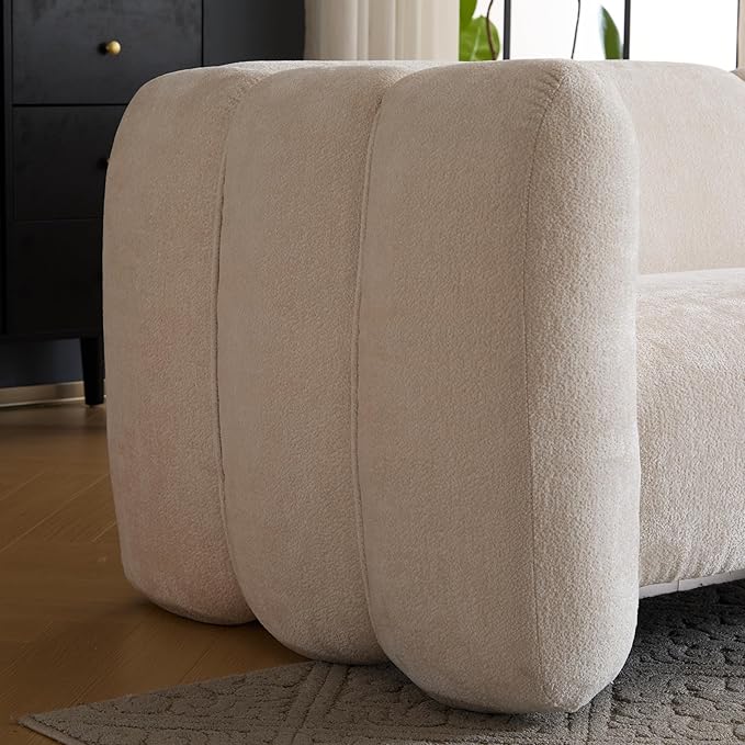 Christopher Knight Home Carine 83‘’ Sofa Couch, Cozy Boucle Fabric Upholstered 3-Seater Seating Sofa, Comfy Couches for Living Room and Office, Modern Oversized Loveseat, Curved Wave Design, Beige