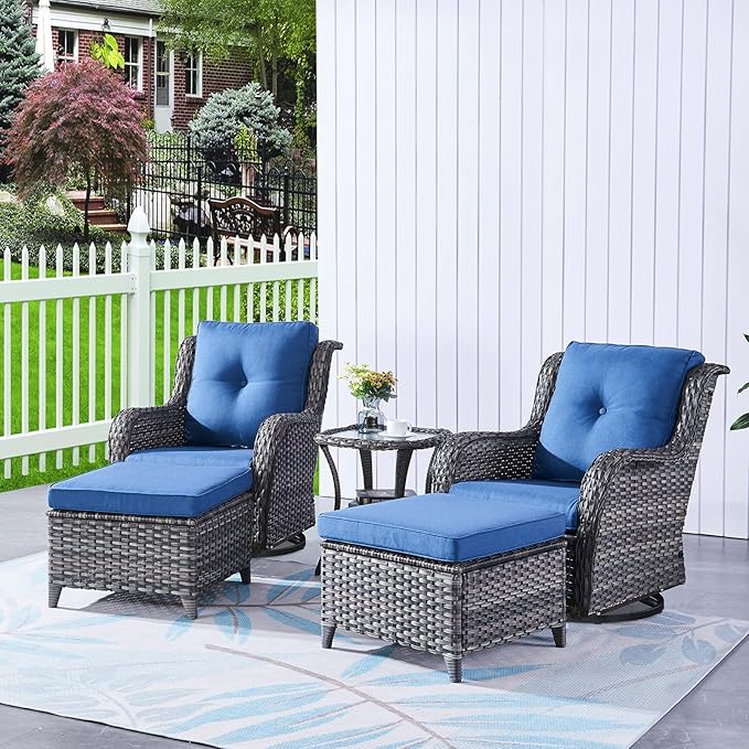 HUMMUH Outdoor Furniture Patio Furniture Set 6 Pieces Wicker Outdoor Sectional Sofa with Swivel Rocking Chairs,Patio Ottomans,Side Table