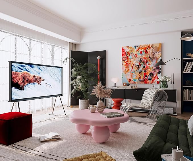 35.03" Cloud Coffee Table for Living Room Unique Coffee Table Modern Low Coffee Tables Cute Center Table with 3 Ball Legs for Small Space Apartment Cream Flower-Pink