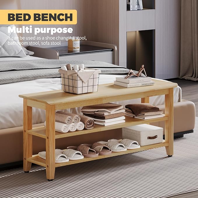 Wood Shoe Bench for Entryway,Bench with Shoe Rack,Storage Shoe Organizer for Hallway,Living Room,Bedroom (Natural, 39.37''W×11.81‘’D×17.71‘’H) - Image 6