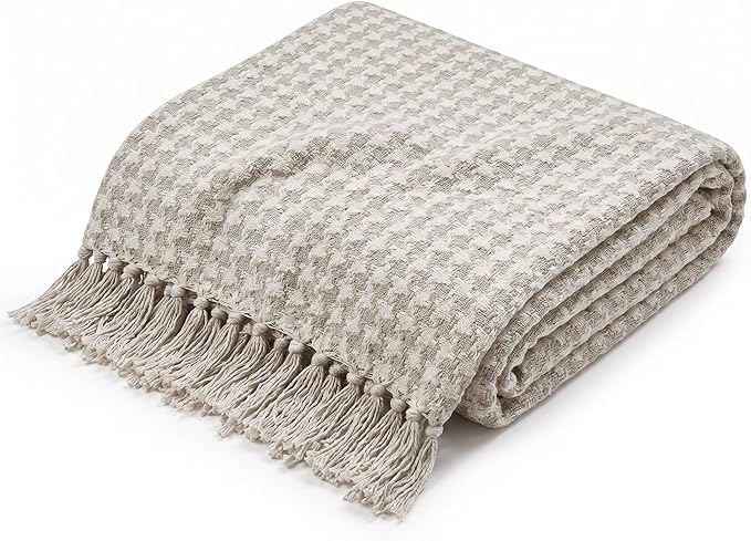 Americanflat 50x60 Throw Blanket - Soft and Breathable Cotton Throw Blanket for Couch, Bed, Chair - Decorative Blankets Perfect for Home, Office, or Outdoor Use - Cream and Beige Houndstooth Design