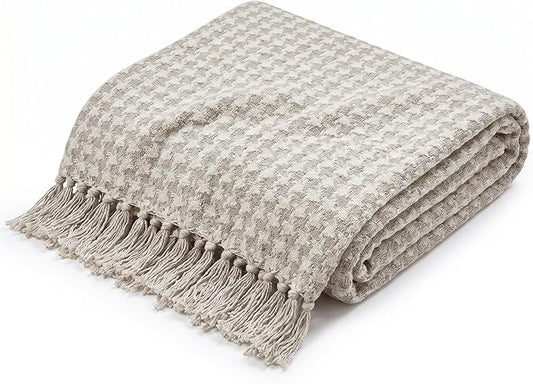 Americanflat 50x60 Throw Blanket - Soft and Breathable Cotton Throw Blanket for Couch, Bed, Chair - Decorative Blankets Perfect for Home, Office, or Outdoor Use - Cream and Beige Houndstooth Design