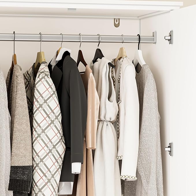Mirrored Wardrobe Closet with Shoe Cabinet Storage, White Armoire with Shelves and 3 Drawers, Modern Clothes Storage Cabinet with Hanging Rod for Bedroom Guest Room