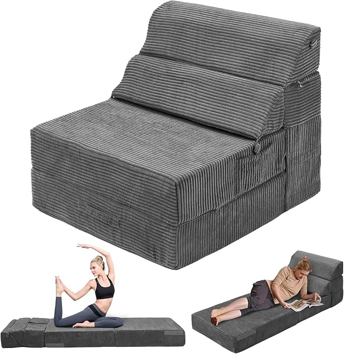 Comfy Folding Sofa Bed - Convertible Sleeper Sofa Fold Out Sofa Bed Sleeper Chair Couch for Living Room Guest, Foldable Floor Chairs Lounger Mattress with Back Support, Dark Grey