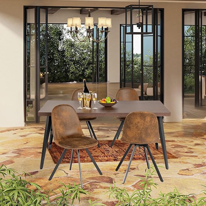 Homy Casa 5-Piece Patio Conversation Dining Set – Mid-Century Style Patio Table with 4 Swivel Cushioned Chairs, Modern Garden Furniture for Deck, Lawn, Garden or Backyard, Brown
