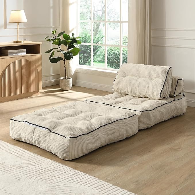 Ball & Cast Folding Sofa Bed,Convertible Sleeper Chair with Pillow & Back Support,Foldable Mattress with Back Support,Portable Futon Sofa Bed for Living Room Bedroom,Beige