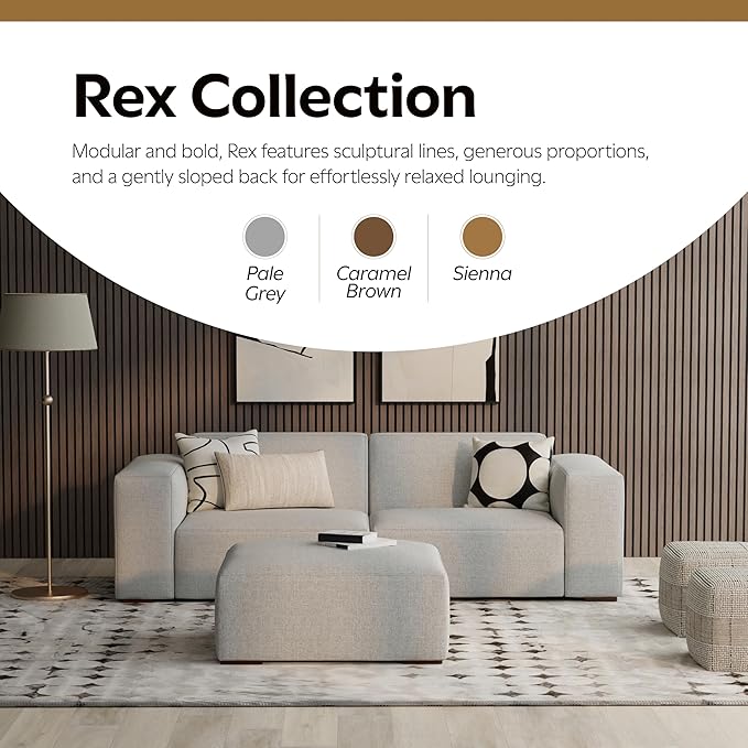 SIMPLIHOME Rex Ottoman - 34 inch Wide Upholstered Performance Fabric Square Ottoman in Pale Grey, Modern Bench for Living Room or Bedroom with High-Density Cushion, Assembled