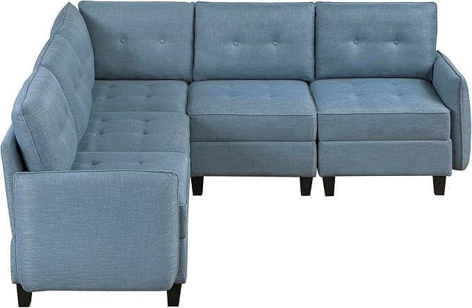 Lexicon L Shape Sectional Couch with Hidden Storage, Textured Fabric Modular Sectional Sofa with Button-Tufted Design, Reversible Back Cushion, 5 Seater Large Sofa, Blue