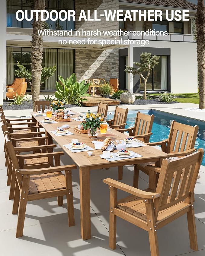 YEFU Outdoor Patio Dining Sets: All Weather 12 Piece Dining Table Set for 10 with Umbrella Hole & Aluminum Frame - Outdoor Furniture Patio 2 Table and 10 Chairs for Outside Backyard/Porch/Deck Teak - Image 3