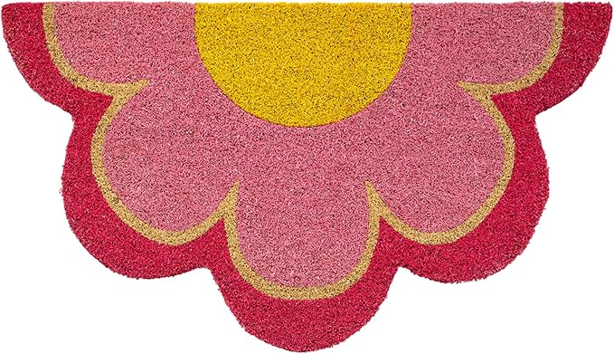 Fisura - Outdoor Flower Coconut Doormat with Non-Slip PVC Base. Doormat with Original Shape. Pink Design. Hand Painted. Dimensions: 30 x 18 in by Fisura
