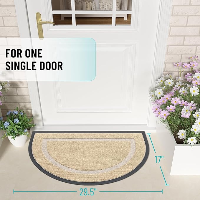 OLANLY Half Circle Door Mat Indoor Outdoor Entrance Welcome, Waterproof All-Season, All-Weather Doormat, Sturdy Natural Rubber, Low Profile, Easy Clean Patio Porch Entryway Mat, 29.5x17, Beige - Image 2