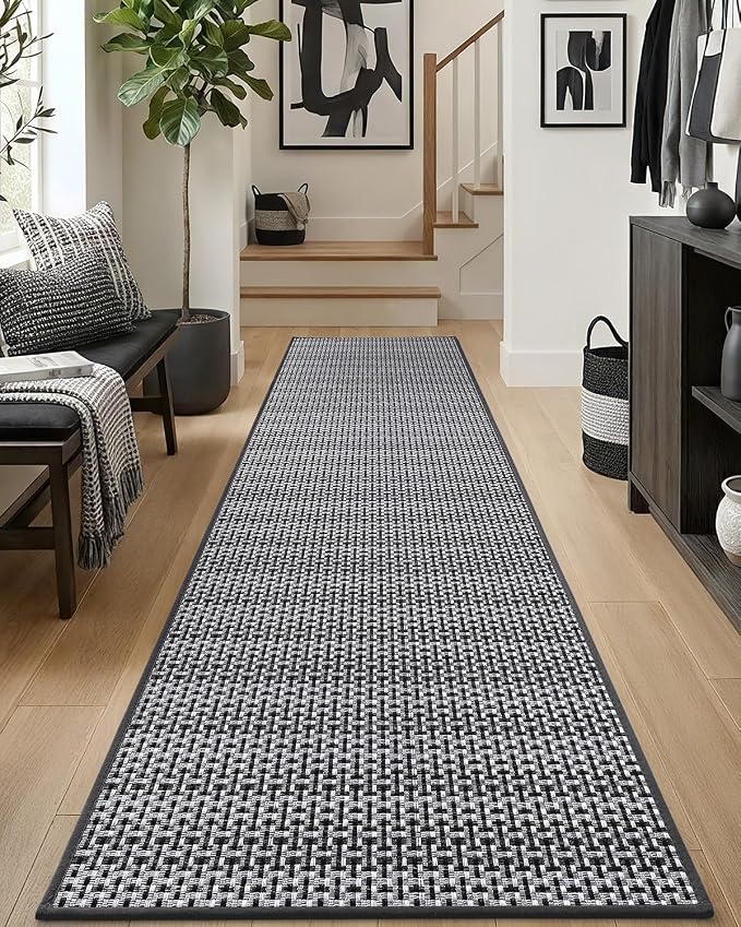 DEXI Hallway Runner Rug 2'x6', Non Slip Rubber Backed Runners Carpet, Ultra Thin Entryway Rugs Indoor for Kitchen Hallway Entrance Bedroom, Grey and White - Image 3