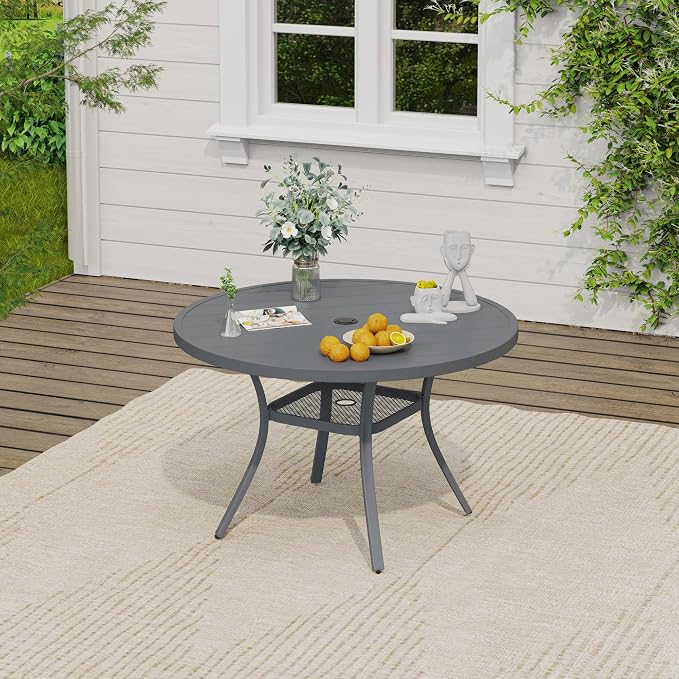 VICLLAX Round Outdoor Dining Set, Patio Table and Chairs Set Set of 6 Patio Stackable Chairs and 47" Outdoor Round Table with Umbrella Hole for Lawn Garden, Dark Grey Chairs and Dark Grey Table - Image 5