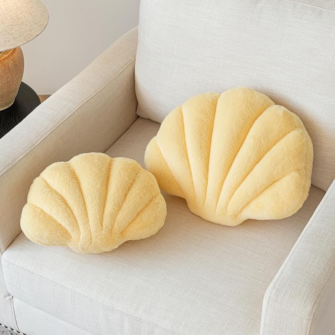 Shell Pillow, Seashell Throw Pillow with Soft Rabbit Plush for Couch Bed, Shell Shaped Decorative Ocean Pillow Stylish Beach Cushion Room Aesthetic Home Decor