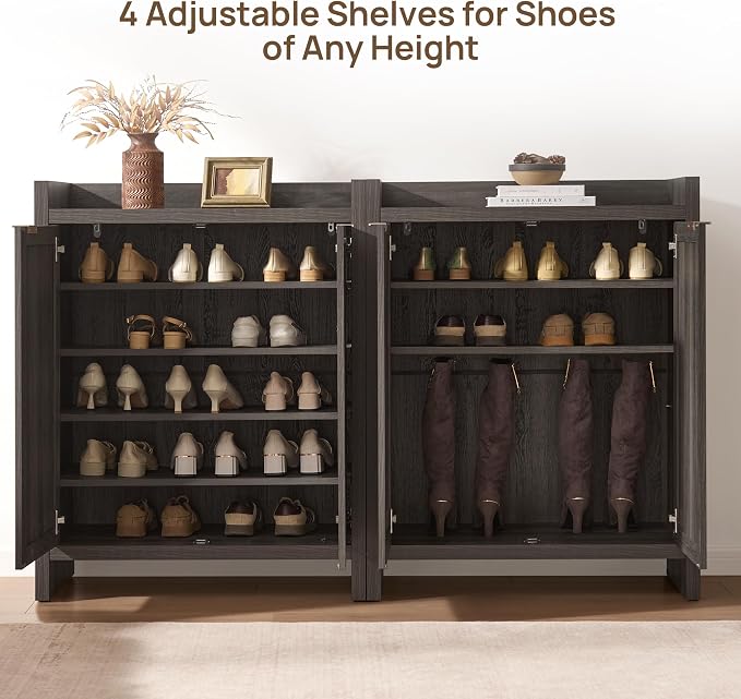 SICOTAS 41" Tall Shoe Cabinet, 24 Pair Shoe Storage Cabinet with Doors and 6-Tier Shelves, Rattan Shoe Cabinet Storage for Entryway, Farmhouse Boho Wooden Cabinet for Hallway, Black Oak - Image 5