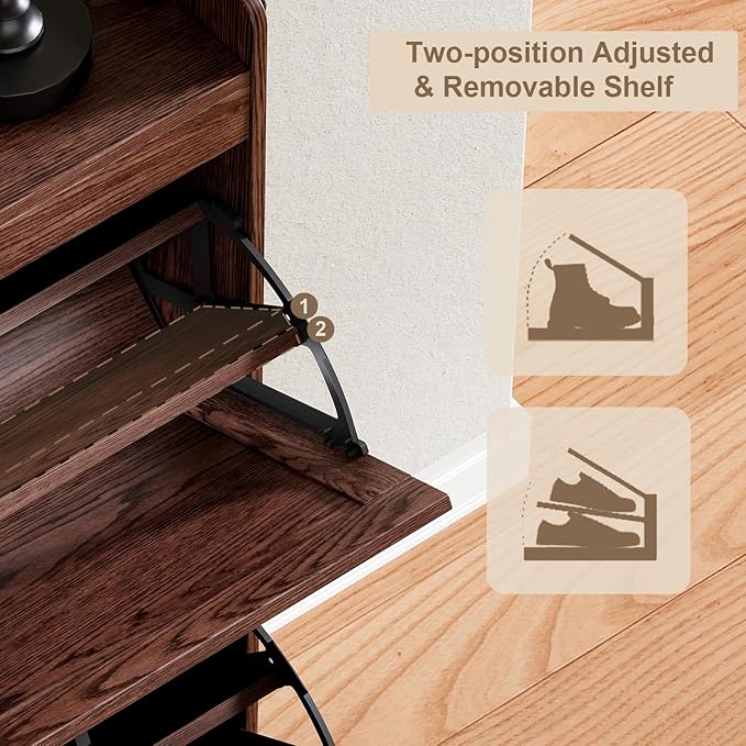 ChooChoo Shoe Storage Cabinet with 2 Flip Drawers, Deodorizing Shoe Organizer Storage for Entryway, Freestanding Hidden Slim Narrow Shoe Rack Cabinet, Walnut - Image 6