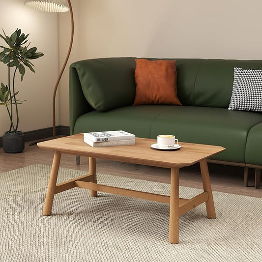 CIMOTA Coffee Table, Mid-Century Modern Rectangular Center Table, Solid Natural Wood Tea Table for Living Room, Light Wood Finish, 35.5" x 20"