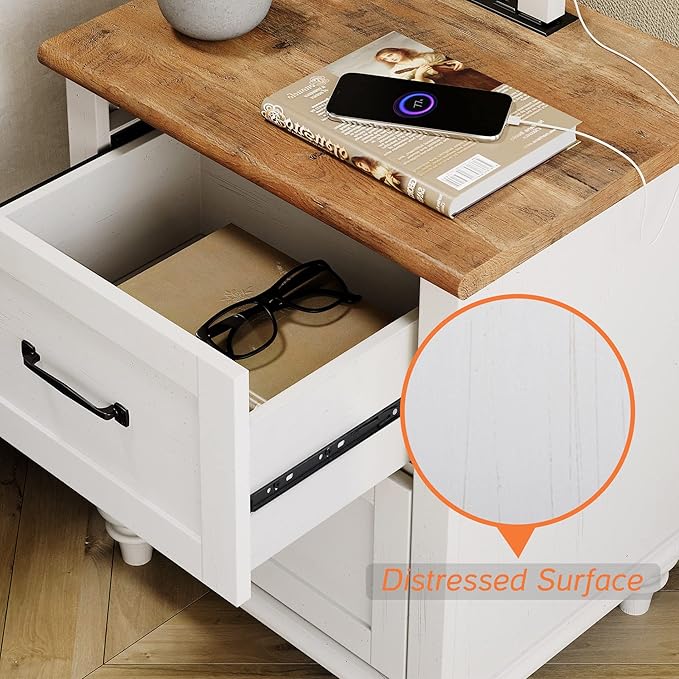 WAMPAT 3 Piece Dresser and Nightstand Sets, White Dresser & Chests of Drawers with 6 Drawers and Metal Handle, Mid-Century Modern Set of 2 End Tables with Charging Station, 3 Piece Bedroom Set