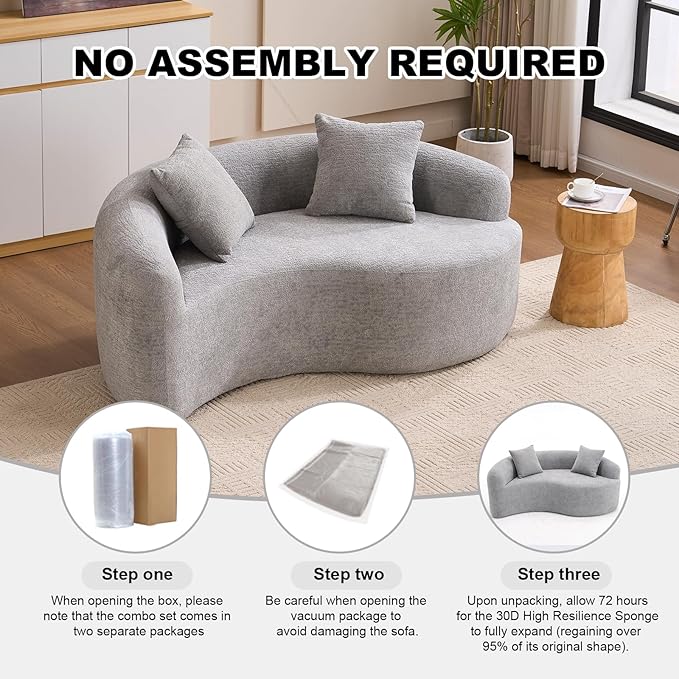 KEIKI S-Curved Loveseat Chenille Couches with 2 Pillows, Upholstered Luxury Plush Cloud Sectional Sofa for Living Room Apartment, Full Sponge Compression