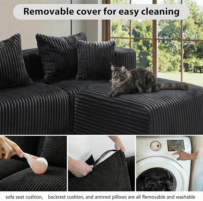 Deep Seat L Shaped Couch, Modular Boneless Sectional Sofa, Modern Cloud Sectionals, No Assembly Living Room Couch with Ottoman for Living Room, Apartments & Bedroom (3 Seat + 1 Ottoman)