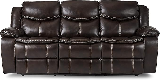 Lexicon Bay Manual Double Reclining Sofa, Dark Brown