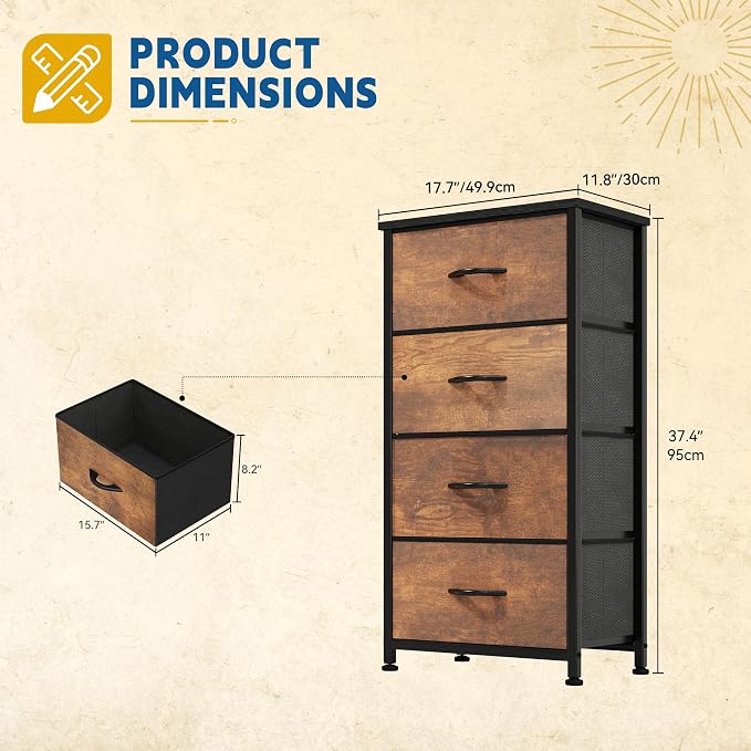 DWVO Dresser with 4 Drawers - Fabric Storage Tower, Organizer Unit for Living Room, Hallway, Closets - Image 3