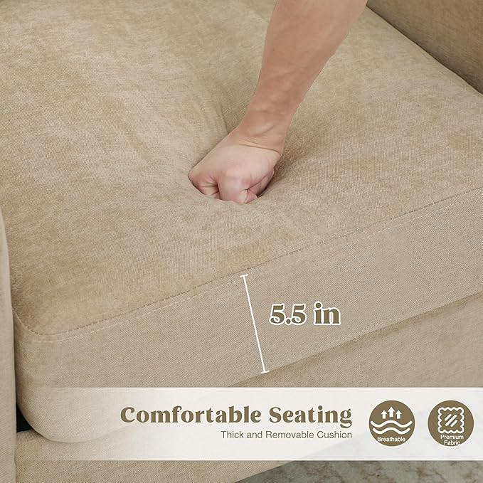 Accent Chair for Living Room, Modern Reading Chair for Bedroom, Upholstered Armchair with Wood Legs and Side Pockets, Single Sofa Side Chair for Office, Small Room, Apartment, Light Brown