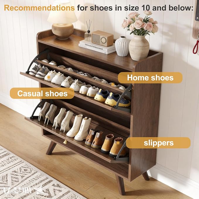 Decofy 37.6” Shoe Cabinet with 2 flip-Down Drawers, Three Adjustable Levels, Suitable for entryway, Hallway, and Living Room (Walnut) - Image 4