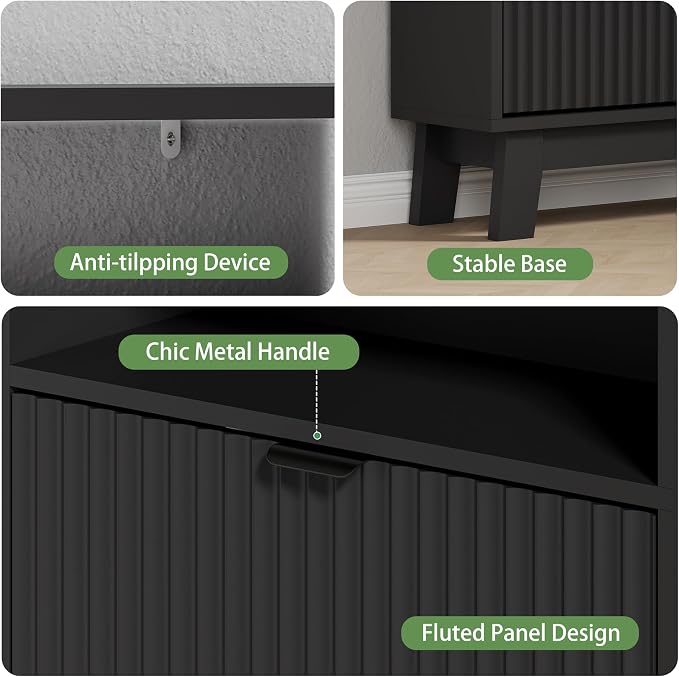 Xixini Shoe Cabinet with 4 Flip Drawers, 46" Tall Narrow Fluted Shoe Storage Organizer for Entryway, Hidden Slim Wooden Shoe Rack Cabinet for Front Door Entrance, Hallway, Living Room, Solid Black - Image 4
