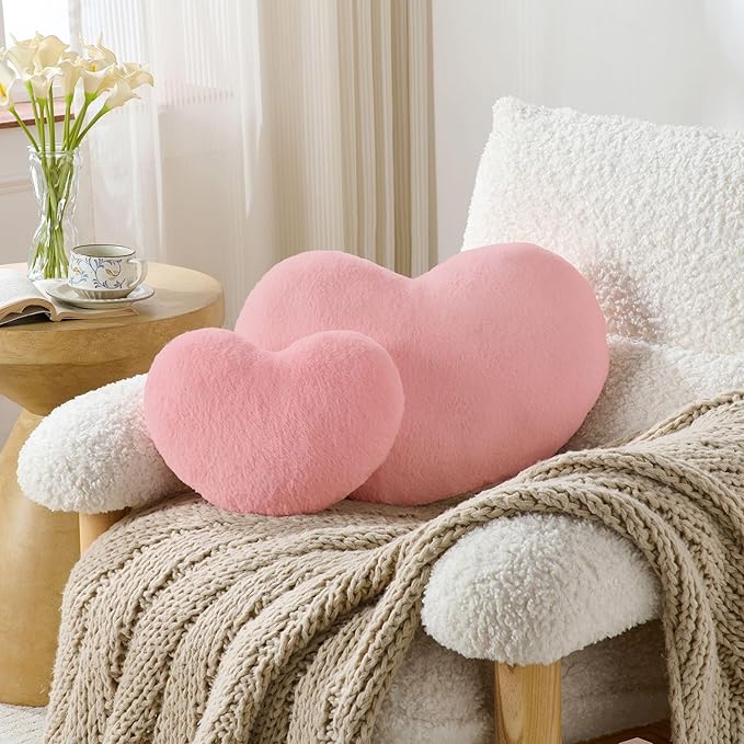 2PCS Throw Pillows Heart Pillow Home Decor Decorative Couch Pillows Bed Pillows Outdoor Pillows Valentine Gifts,Pink 9"*13"