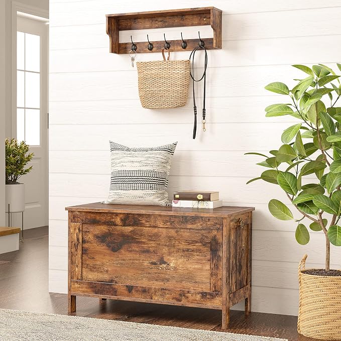 HOOBRO Toy Box, Retro Wooden Look Storage Chest with Safety Hinge, Entryway Storage Bench Supports 220 lb, 29.9 x 15.7 x 18.9 Inches Toy Chest Organizer, Easy Assembly (Rustic Brown) BF75CW01G1 - Image 7