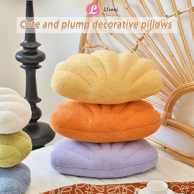 Lfsaaj Lavender Seashell Throw Pillows, Shell Shaped Throw Pillows, 13 Inch Soft Home Decorative Pillow Plush Cushion for Bed Couch Living Sofa Room Decor Accent Throw Pillow