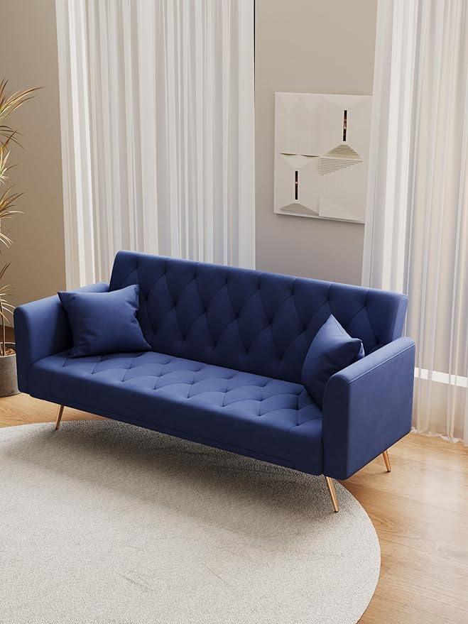 KEIKI 71 INCH Loveseat Sofa with Adjustable Backrest, Upholstered 2 Seater Velvet Couch for Living Room Bedroom Office Apartment, Blue