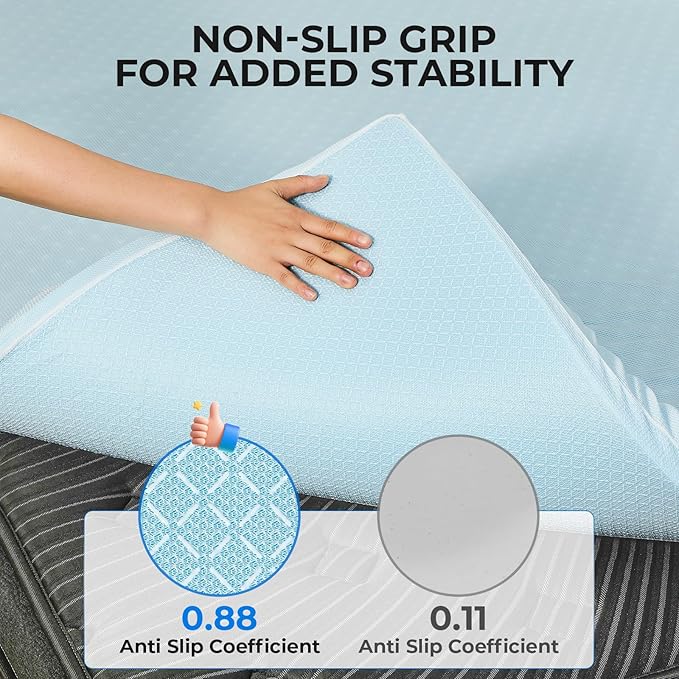 OhGeni Memory Foam Mattress Topper Pad, Soft Bed Cover with Anti-Slip Base, Size Twin XL, Style 3 Inch with Cover